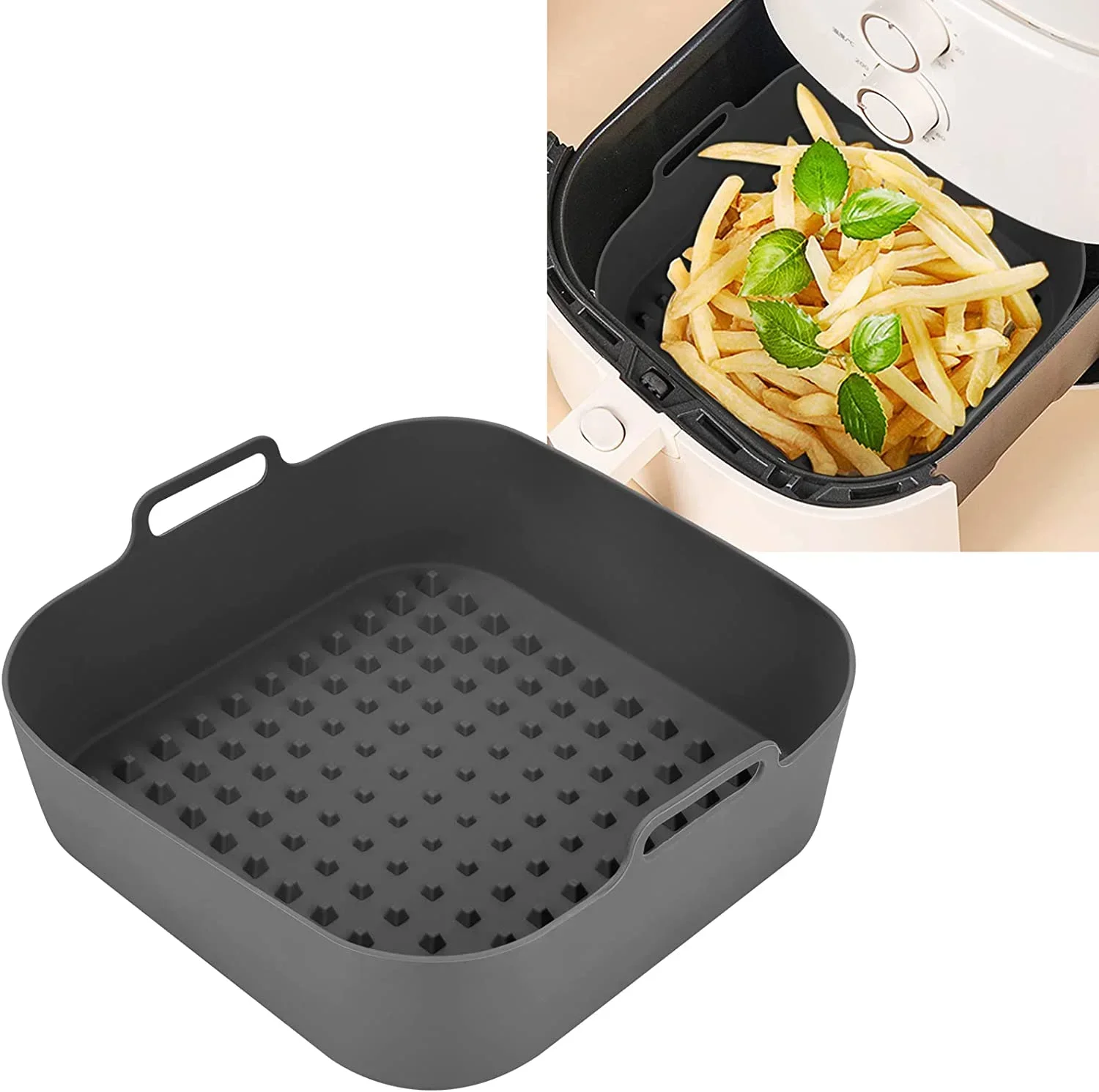 Air Fryer Silicone Pot Liner - エアフライヤーシリコンポット厚い再利用可能なシリコンスクエアエアフライヤーライナークッキングシートライナー紙の交換エアフライヤーバスケット