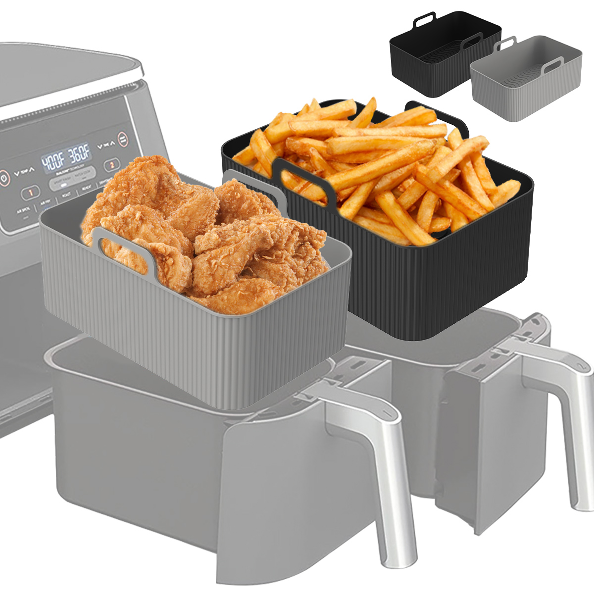 Air Fryer Silicone Pot Liner - シリコンエアフライヤーライナー忍者デュアルエアフライヤーアクセサリー再利用可能なシリコンポットグリルパンベーキングバスケットキッチンアクセサリー