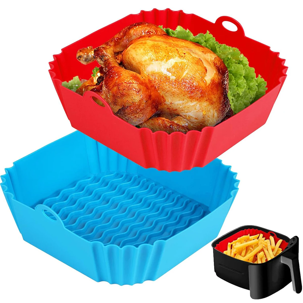 Air Fryer Silicone Pot Liner - エアフライヤーシリコンライナーポット、エアフライヤーバスケット調理器具、再利用可能なベーキングトレイ、ノンスティックピザパン、オーブンキッチンアクセサリー