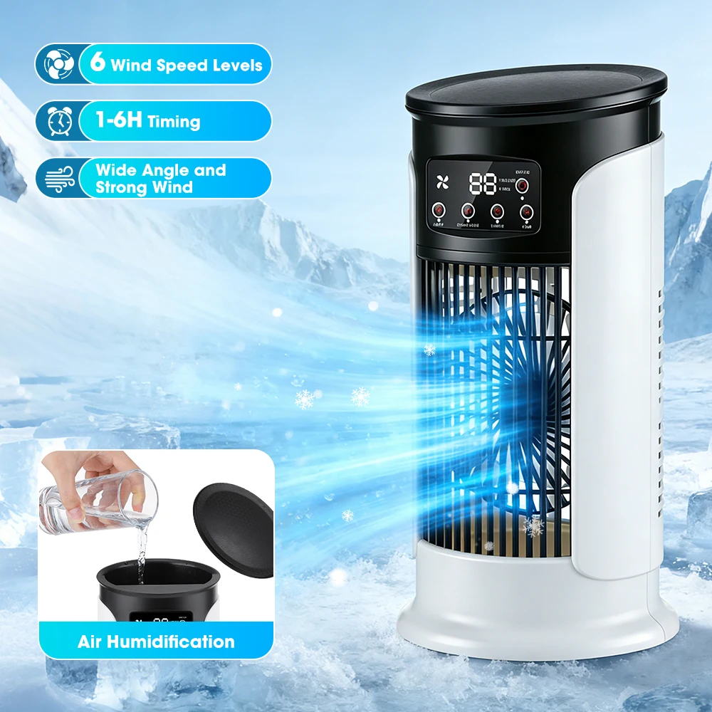 Air Conditioners - 3in1家庭用扇風機エアコンポータブル6段階風量調節エアクーラーLEDナイトライト加湿器空気調整ファンオフィス家庭用扇風機