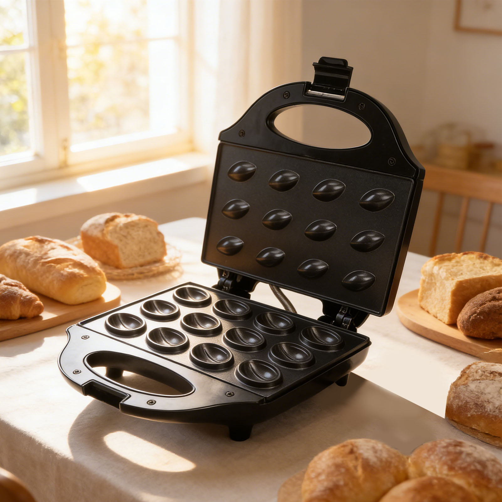 ウォールナットメーカー 750W、12個分の容量、焦げ付き防 - Mini Waffle Maker Machine のレビューと価格