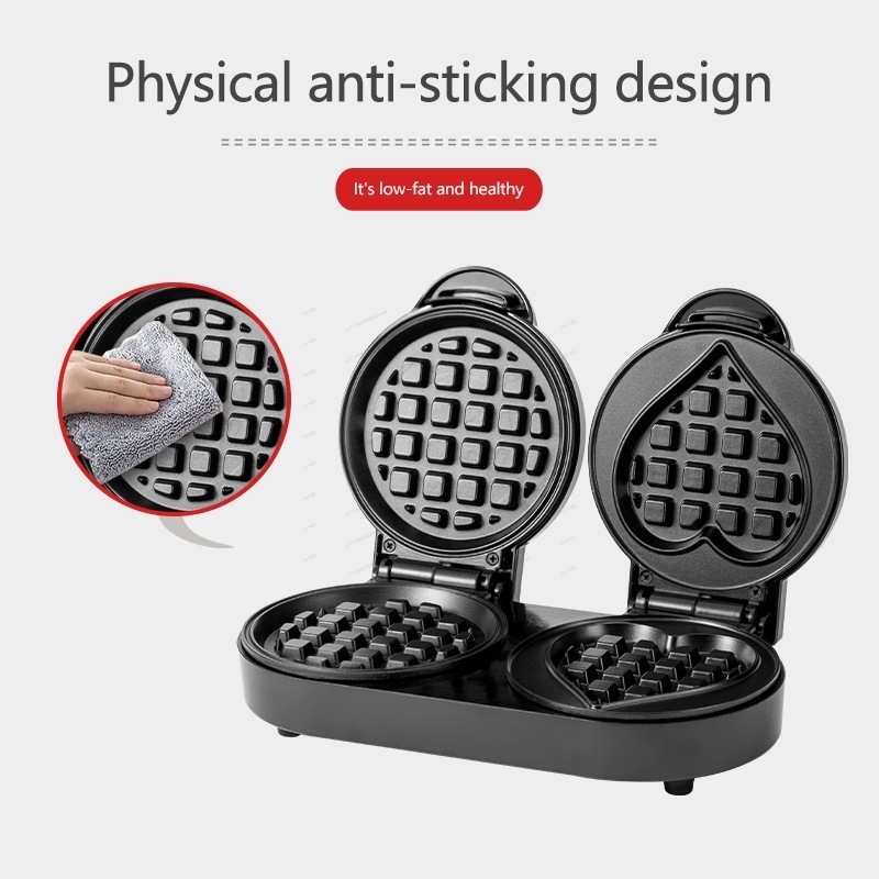 110V ダブルプレートワッフルメーカー、丸型＆ハート型ミニ - Mini Waffle Maker Machine のレビューと価格
